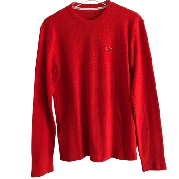 Lacoste Mens Waffle Knit Thermal Sleep Shirt Red Size XS - Picture 2 of 11